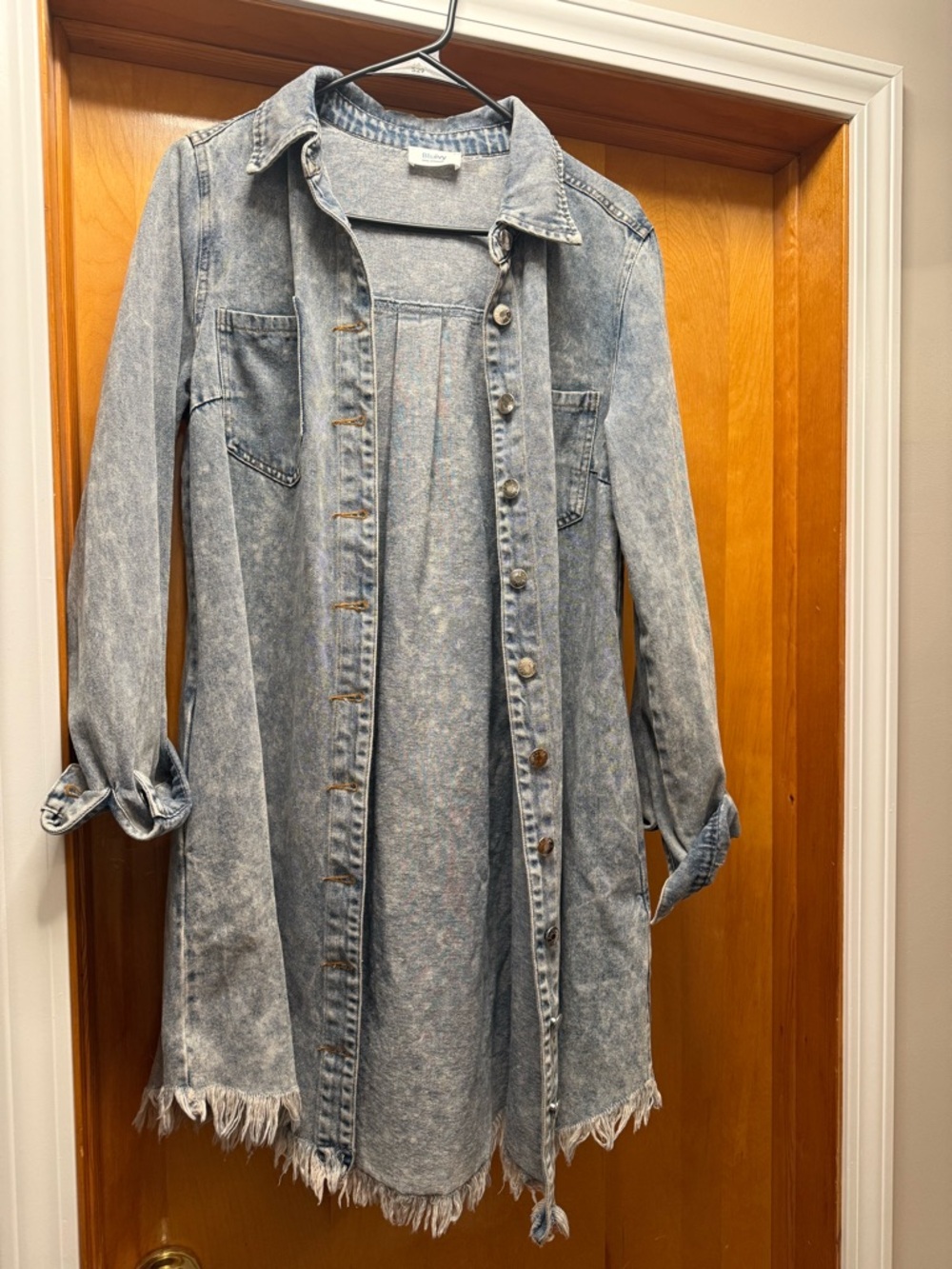 Bluivy Light Blue Washed Denim Long Jean Jacket